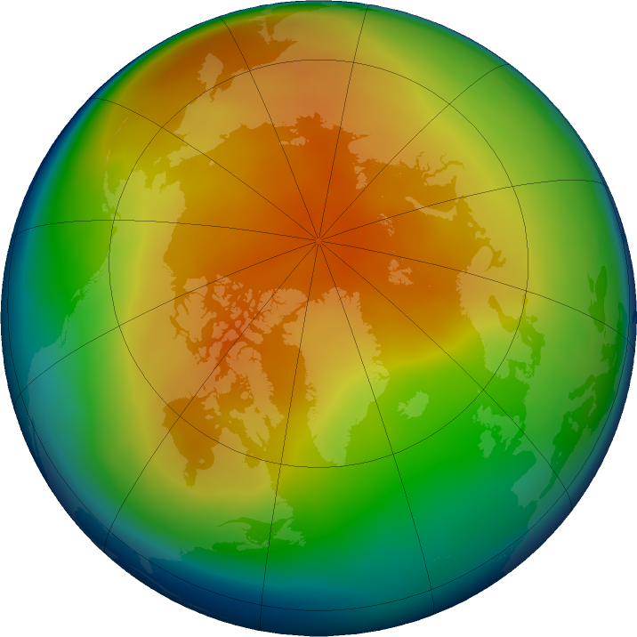 Arctic ozone map for January 2019